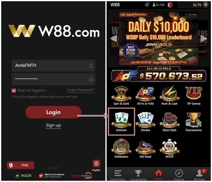 W88 Poker Mobile App: Easy play & high bets on Android/iOs